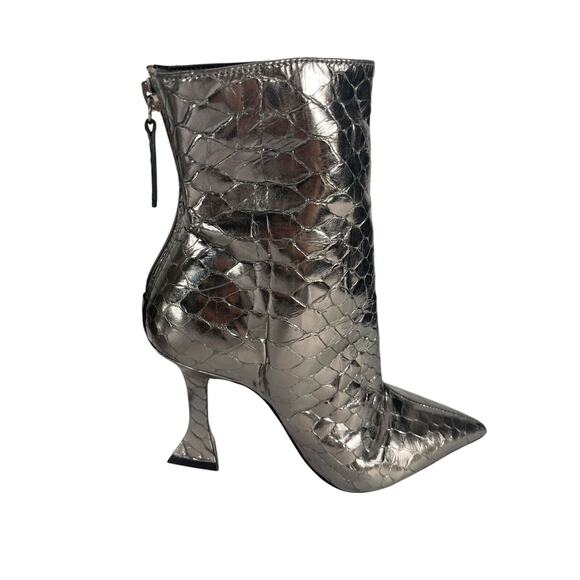 Schutz Loiva Bootie Size 5B in Prata Silver Metallic Snake Embossed 3" Heel NWOB - Picture 5 of 13